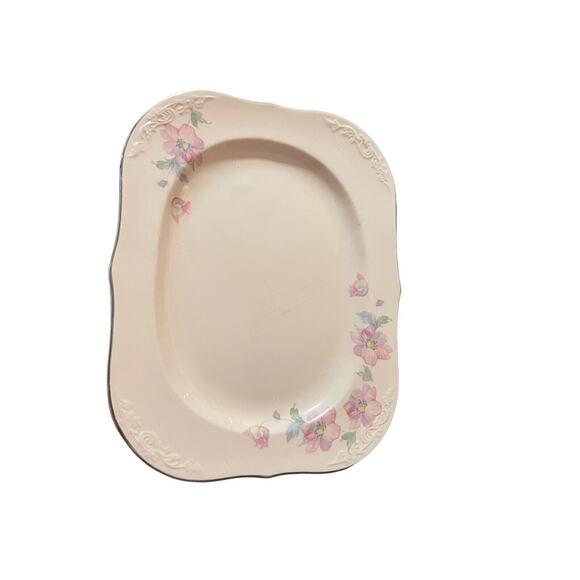 Atlas Globe China Vintage Pink peachPlatter Floral Design Gold Edge 11 1/2 x 9" - Picture 1 of 2